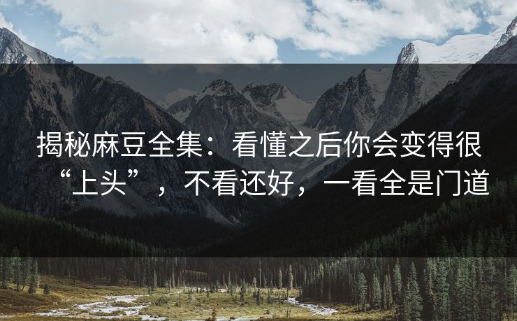 揭秘麻豆全集：看懂之后你会变得很“上头”，不看还好，一看全是门道