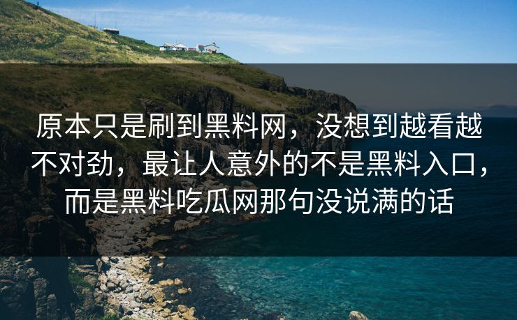 原本只是刷到黑料网，没想到越看越不对劲，最让人意外的不是黑料入口，而是黑料吃瓜网那句没说满的话