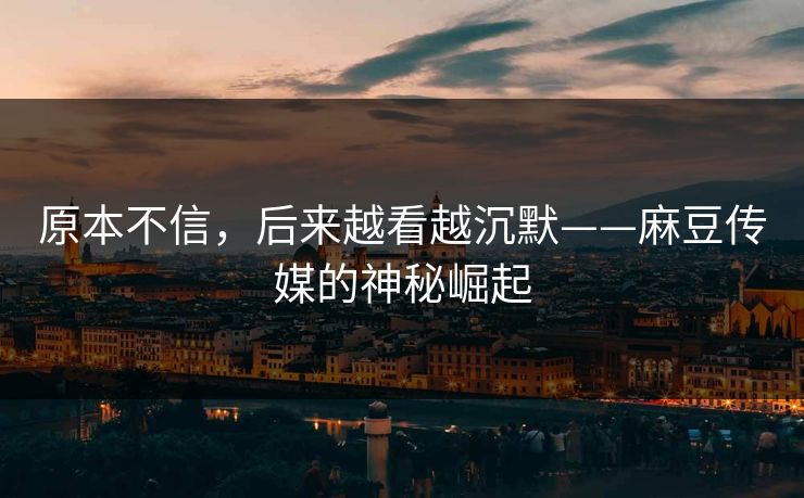 原本不信，后来越看越沉默——麻豆传媒的神秘崛起
