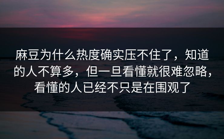 麻豆为什么热度确实压不住了，知道的人不算多，但一旦看懂就很难忽略，看懂的人已经不只是在围观了