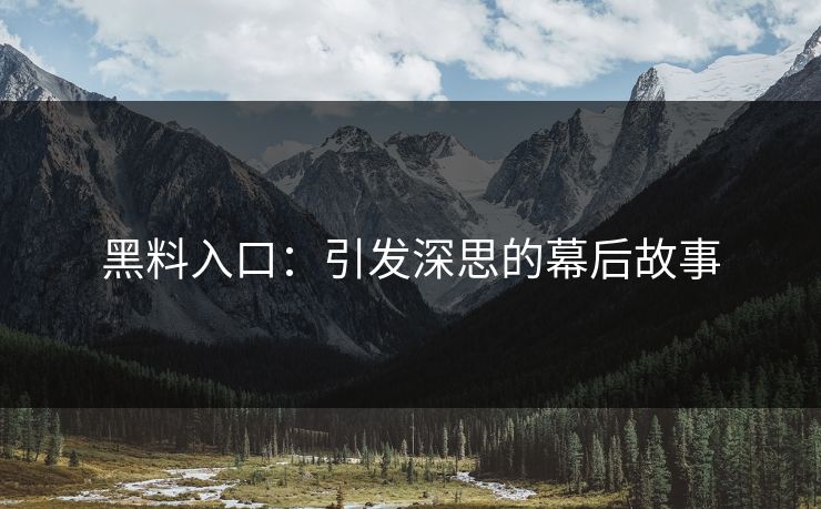 黑料入口：引发深思的幕后故事