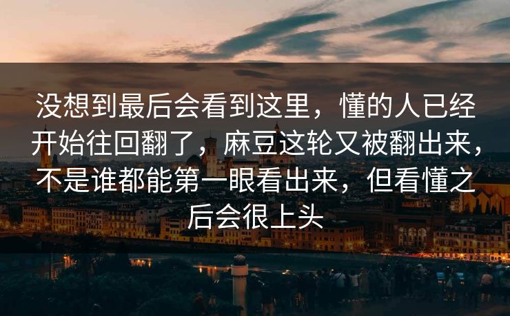 没想到最后会看到这里，懂的人已经开始往回翻了，麻豆这轮又被翻出来，不是谁都能第一眼看出来，但看懂之后会很上头