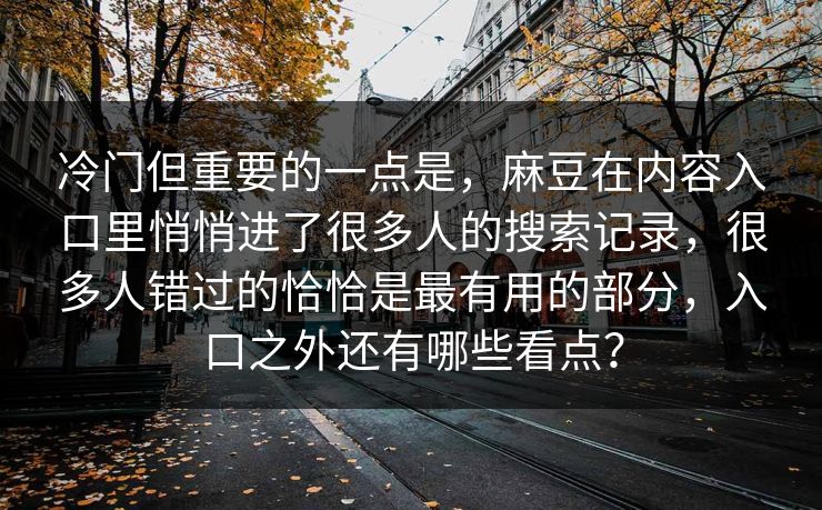 冷门但重要的一点是,麻豆在内容入口里悄悄进了很多人的搜索记录,很多人错过的恰恰是最有用的部分,入口之外还有哪些看点? 冷门但重要的一点是,麻豆在内容入口里悄悄进了很多人的搜索记录,很多人错过的恰恰是最有用的部分,入口之外还有哪些看点?