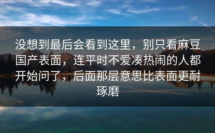 没想到最后会看到这里，别只看麻豆国产表面，连平时不爱凑热闹的人都开始问了，后面那层意思比表面更耐琢磨